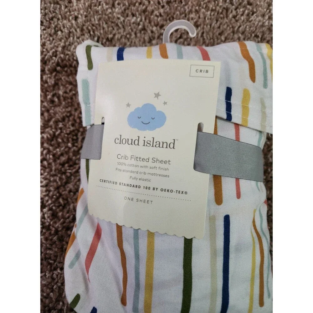 Cloud island stripe fitted crib sheet